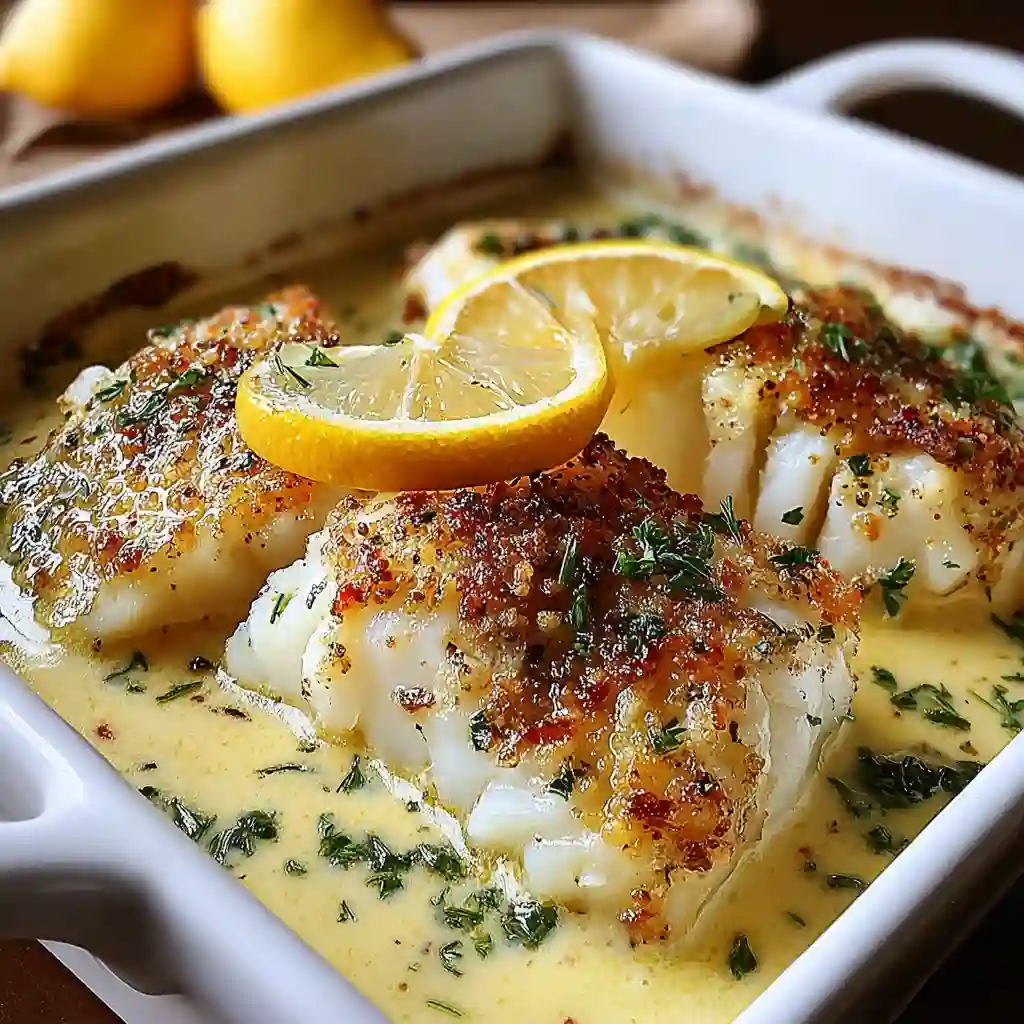 Baked Cod in Coconut Lemon Cream Sauce