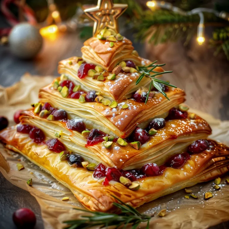 Cranberry, Camembert & Pistachio Christmas Tree Puff Pastry