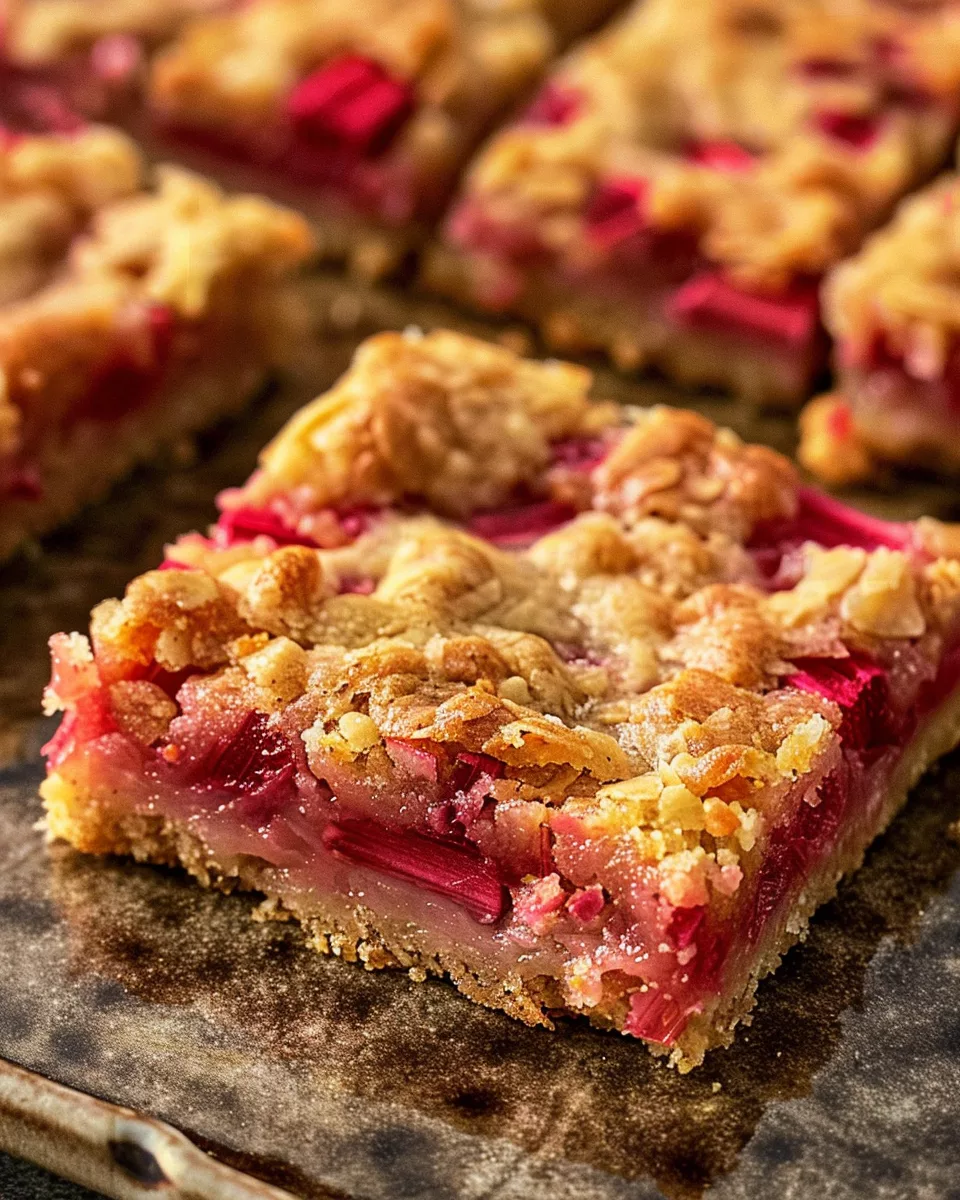 Rhubarb Dream Bars Recipe: A Sweet and Tangy Treat You'll Crave Again and Again 4 Rhubarb Dream Bars golden and gooey, arranged on a baking dish