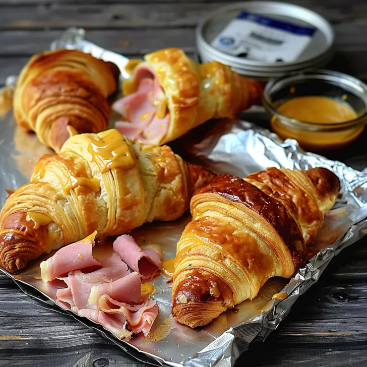 Hot Ham & Swiss Croissants, buttery croissants, melty cheese and a honey mustard sauce all melt together to make… | Campfire food, Easy camping meals, Camping meals